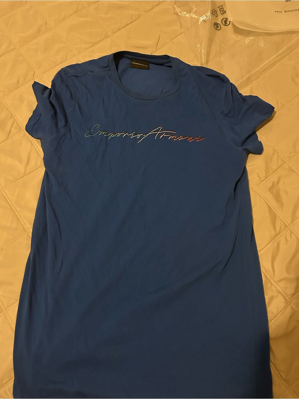 Emporio Armani men’s Blue Logo Short Sleeve Tee